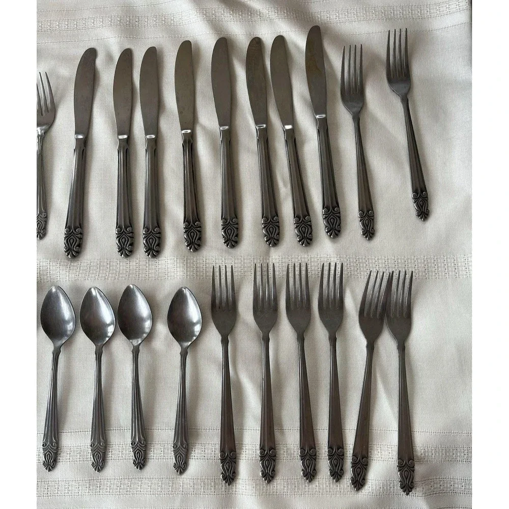 Vintage National Stainless Japan Flatware 48 Pc Spoon Fork Knife Art Nouveau